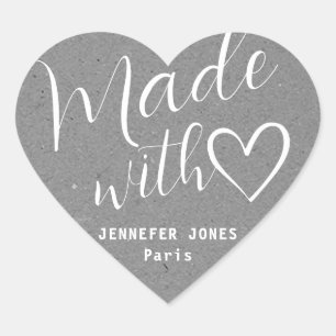 Kraft Paper Made with Love Heart Calligraphy Grey Sticker