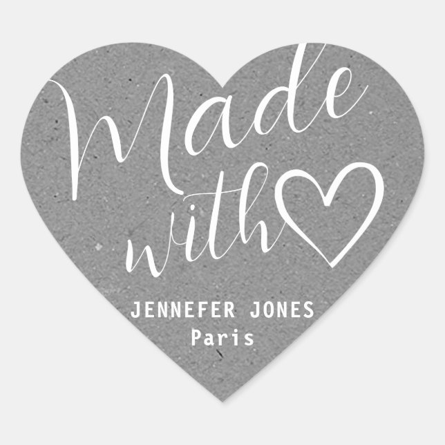 Kraft Paper Made with Love Heart Calligraphy Grey Sticker (Front)