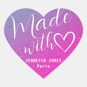 Kraft Paper Made with Love Heart Calligraphy Pink Heart Sticker