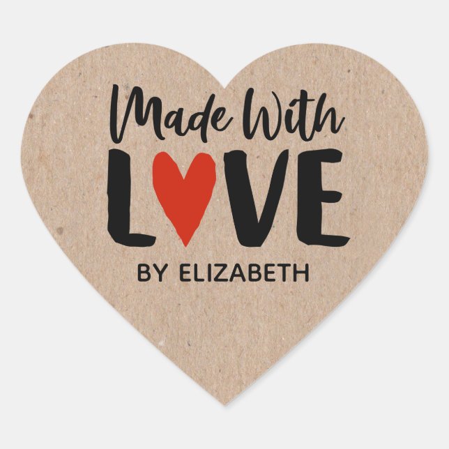Kraft Paper Made With Love  Heart Sticker (Front)