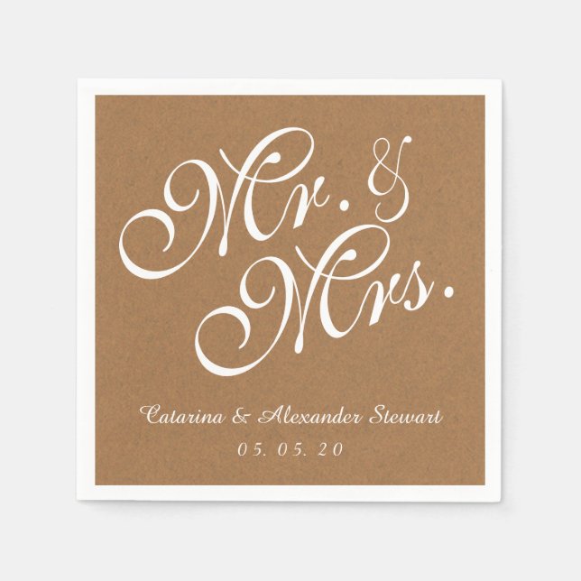 Kraft Paper Mr. and Mrs. Wedding Paper Napkins (Front)