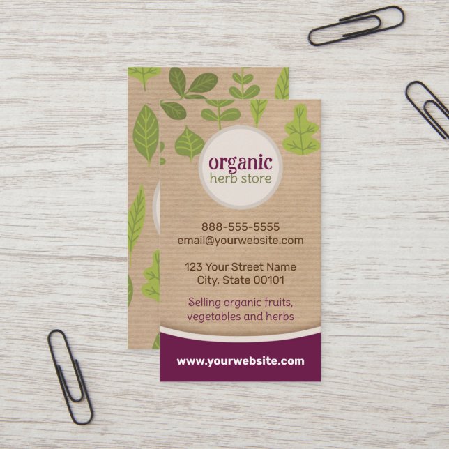 Kraft Paper Nature Carte de visite (Devant/Arrière en situation)