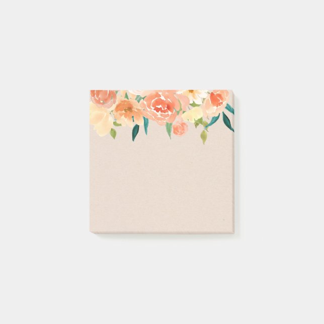 Kraft Paper Peach Florals Rustic Chic Post-it Notes (Front)
