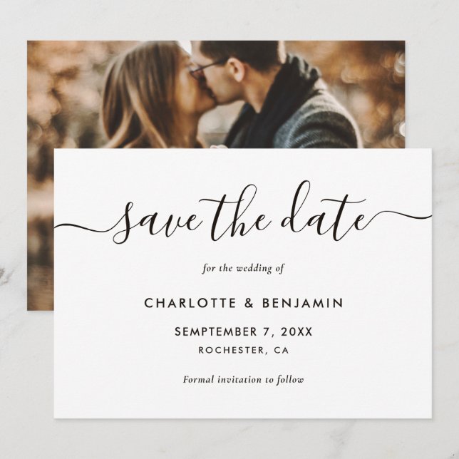 Kraft Paper Photo Wedding Elegant Script Announcement (Front/Back)