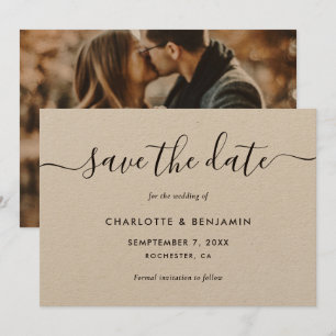 Kraft Paper Photo Wedding Elegant Script Announcement