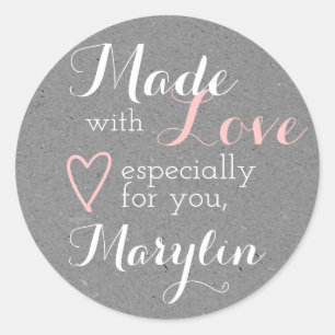 Kraft Paper Pink Rosé Simple Made with Love Heart Classic Round Sticker