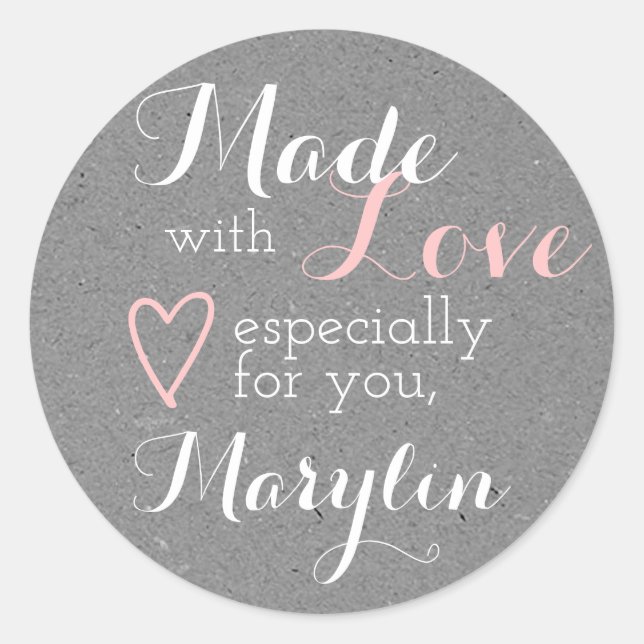 Kraft Paper Pink Rosé Simple Made with Love Heart Classic Round Sticker (Front)