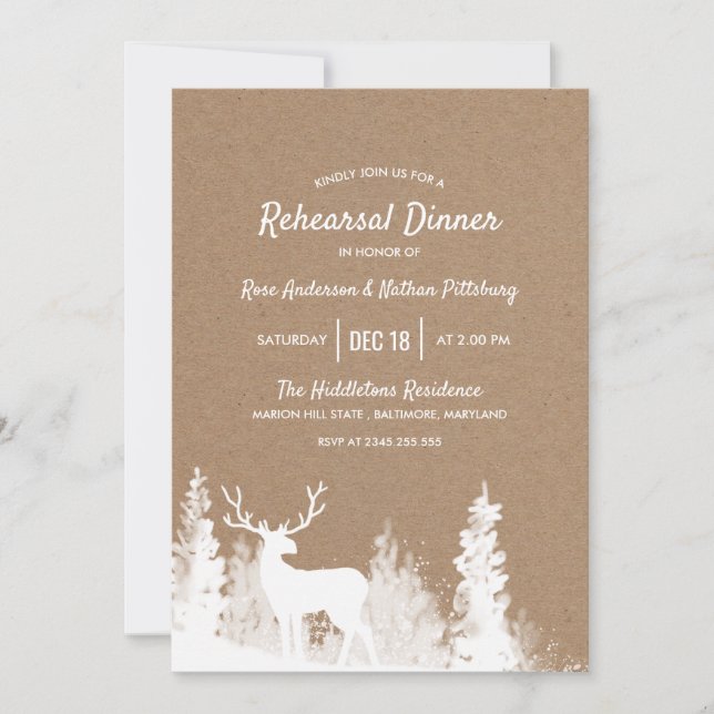 Kraft Paper Reindeer Christmas Rehearsal Dinner Invitation (Front)
