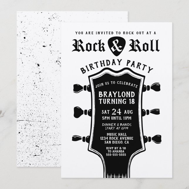 Kraft Paper Rock n Roll Guitare Invitation (Devant / Derrière)