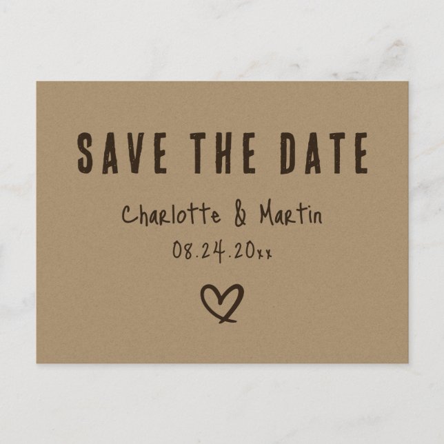 Kraft Paper Rustic Country Wedding Save The Date Postcard (Front)