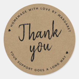 Kraft Paper Rustic Script Thank You  Classic Round Sticker