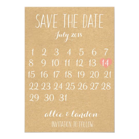 Kraft Paper Save The Date Calendar Card