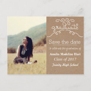Kraft Paper Script Graduate   Save The Date Photo Announcement Postcard
