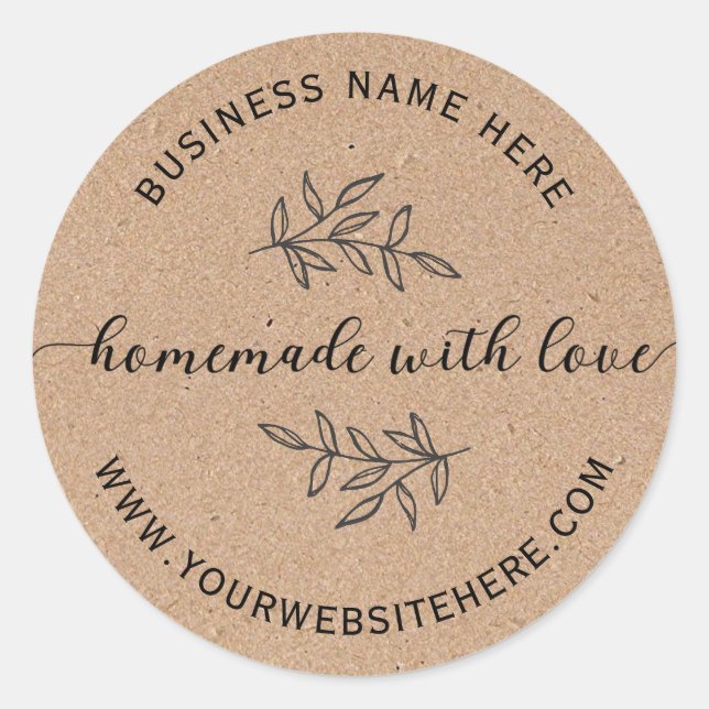 Kraft Paper Simple Homemade With Love Classic Round Sticker (Front)