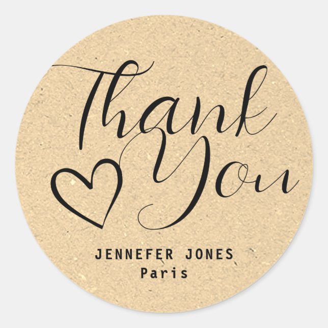 Kraft Paper Simple Minimalist Calligraphy Heart  Classic Round Sticker (Front)