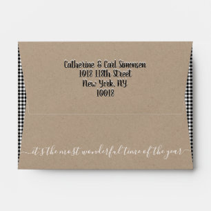 Kraft Paper Snowflakes Gingham Plaid 4x6" Holiday Envelope