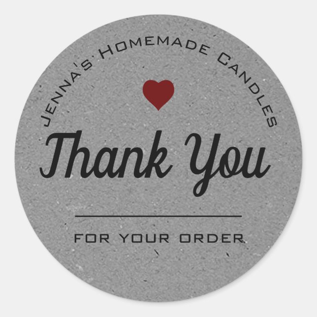 Kraft Paper Style Grey Heart Simple Thank You  Classic Round Sticker (Front)