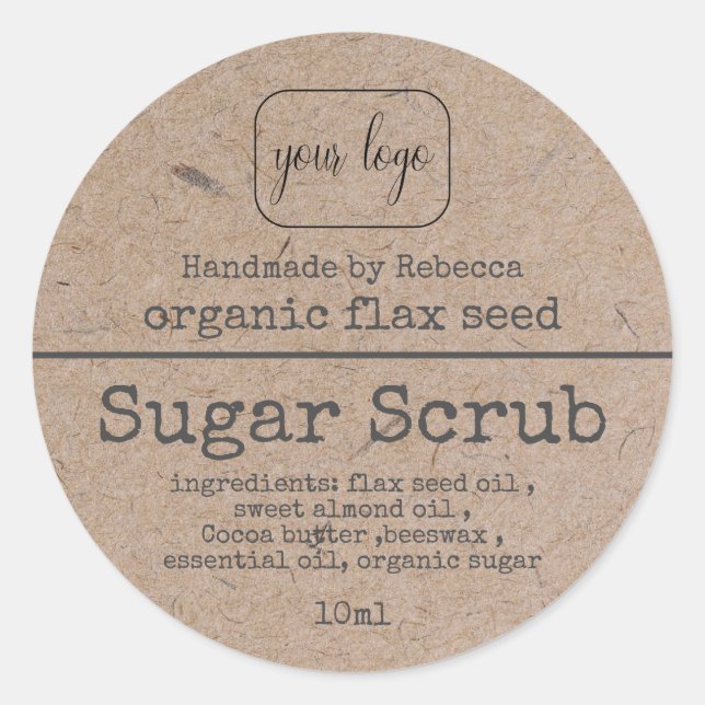 Kraft Paper Sugar Scrub Add Your Logo Classic Round Sticker (Front)
