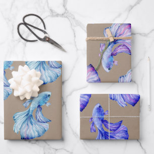 Kraft Paper Watercolor Crown Tail Betta Fish