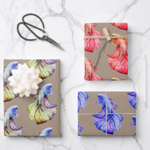 Kraft Paper Watercolor Crown Tail Betta Fish 2