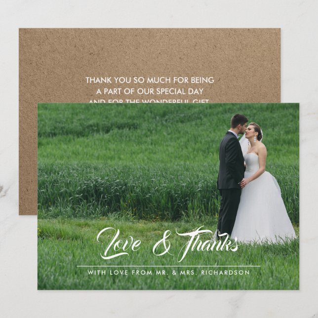Kraft Paper Wedding Thank You Photo Card (Front/Back)