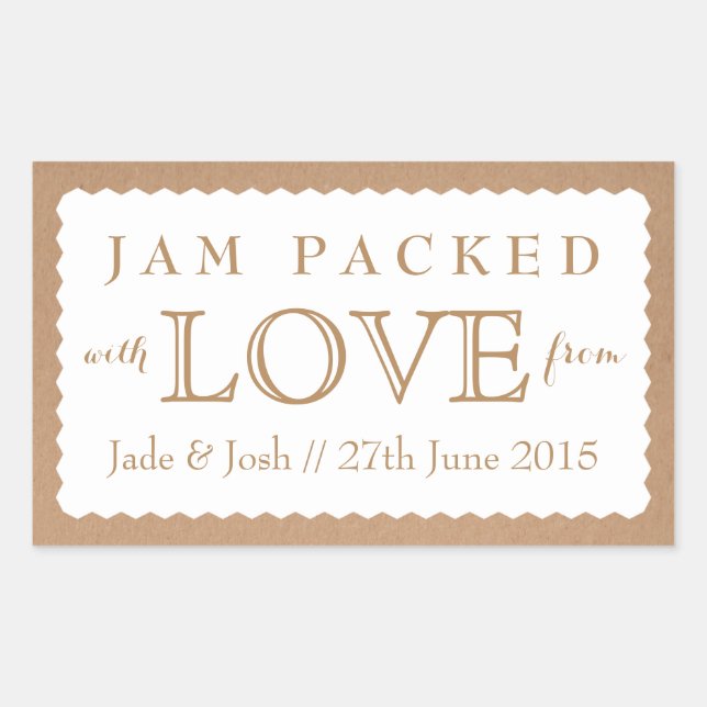Kraft Paper White Wedding Favour Jam Jar Sticker (Front)