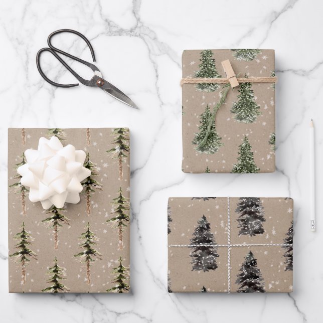 Kraft Paper Winter Woodland SpruceTrees Snowing (Front)