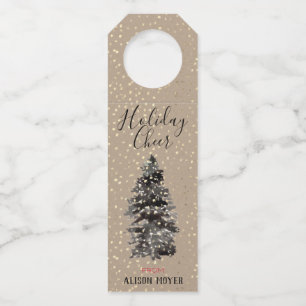 Kraft Paper Woodland Tree Gold Snow Elegant Bottle Tag