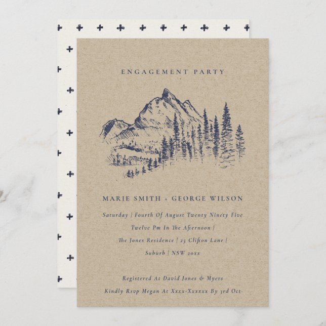 Kraft Pine Woods Mountain Sketch Engagement Invite (Front/Back)