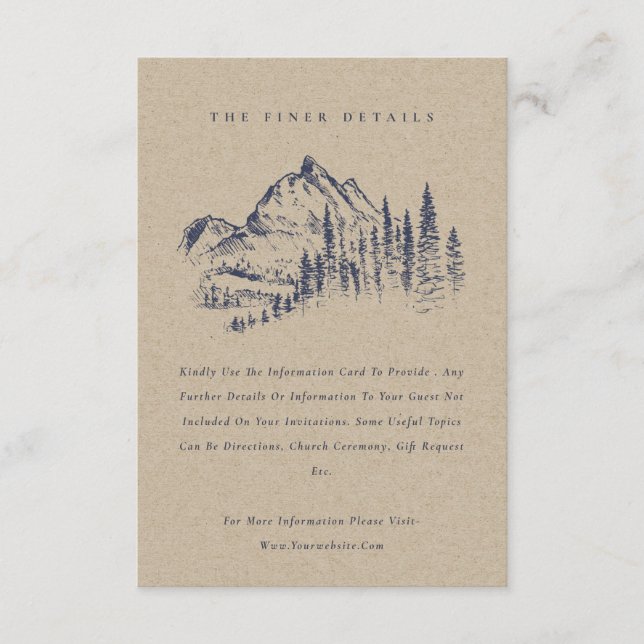 Kraft Pine Woods Mountain Sketch Wedding Details Enclosure Card (Front)