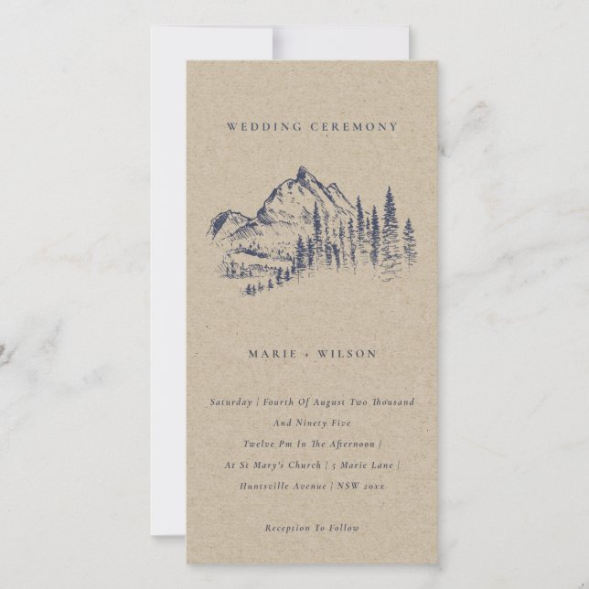 Kraft Pine Woods Mountain Sketch Wedding Invite (Front)