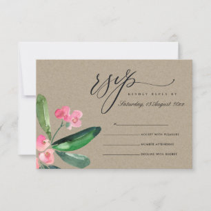KRAFT PINK CHRIST THORN BLOOM WATERCOLOR RSVP CARD