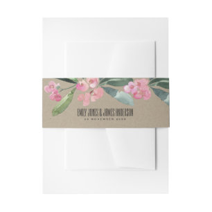 KRAFT PINK CHRIST THORN BLOOM WATERCOLOR WEDDING INVITATION BELLY BAND