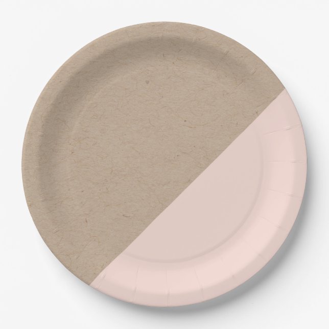Kraft & pink pastel dipped disposable paper plate (Front)