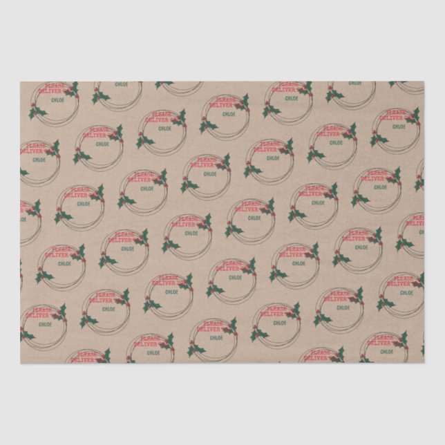 Kraft Please Deliver To, Customised Christmas Tissue Paper (Front)