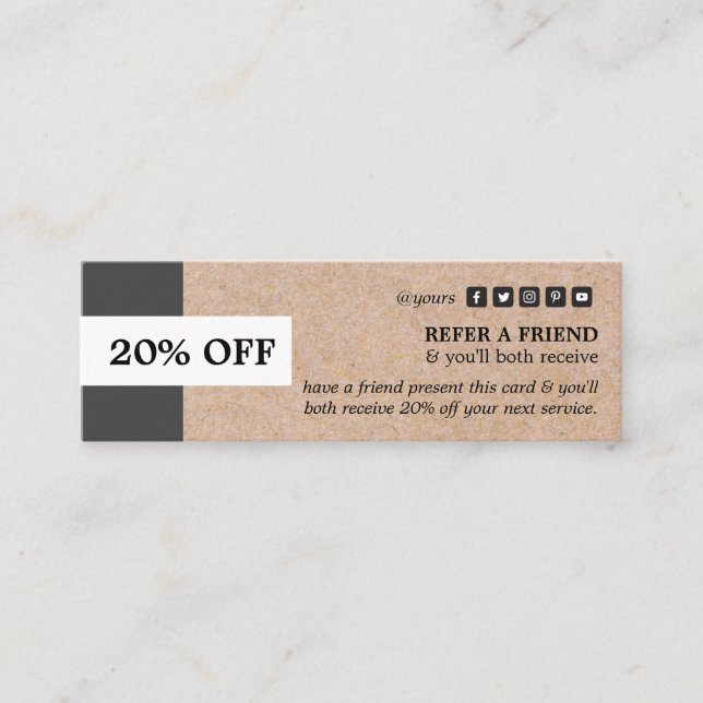 Kraft Printed Stripe Accent Mini Referral Card (Front)