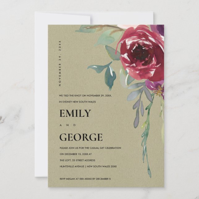 KRAFT RE MARSALA ROSE FLORAL WE TIED THE KNOT CARD (Front)