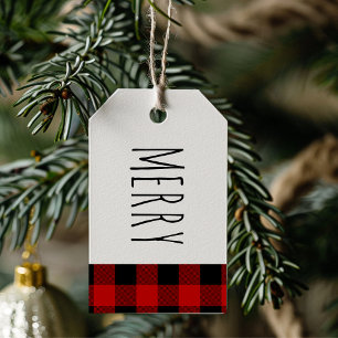 Kraft Red Buffalo Plaid & Merry Christmas Gift Tags