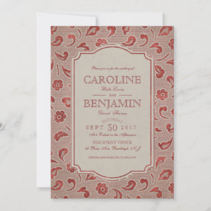 Kraft red Lace elegant rustic country wedding Invitation