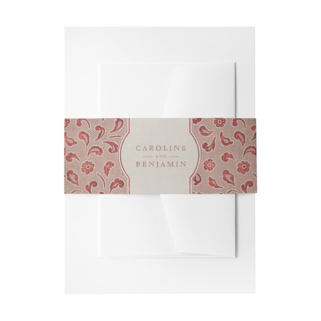 Kraft red Lace rustic country wedding Invitation Belly Band (Front Example)