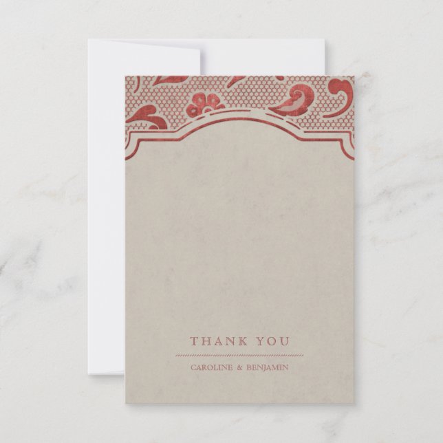 Kraft red Lace rustic country wedding thank you Card (Front)