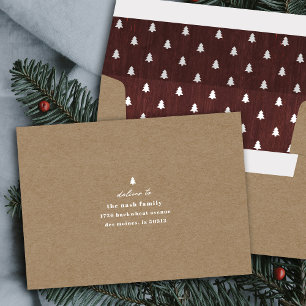 Kraft Red Rustic Tree Woodgrain Holiday Envelope