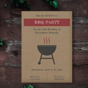 Kraft & Rustic BBQ Party Birthday Invitation
