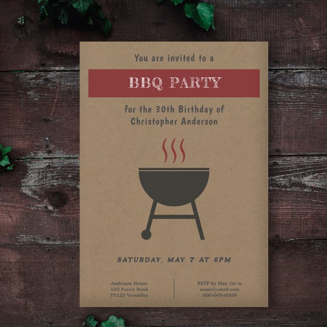 Kraft & Rustic BBQ Party Birthday Invitation (Kraft & Rustic BBQ Party Birthday Invitation)