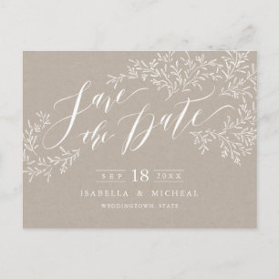 Kraft rustic floral calligraphy save the date announcement postcard