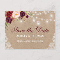 Kraft Rustic Jar Lights Lace Floral Save the Date