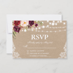 Kraft Rustic Mariage Lights Lace Floral RSVP