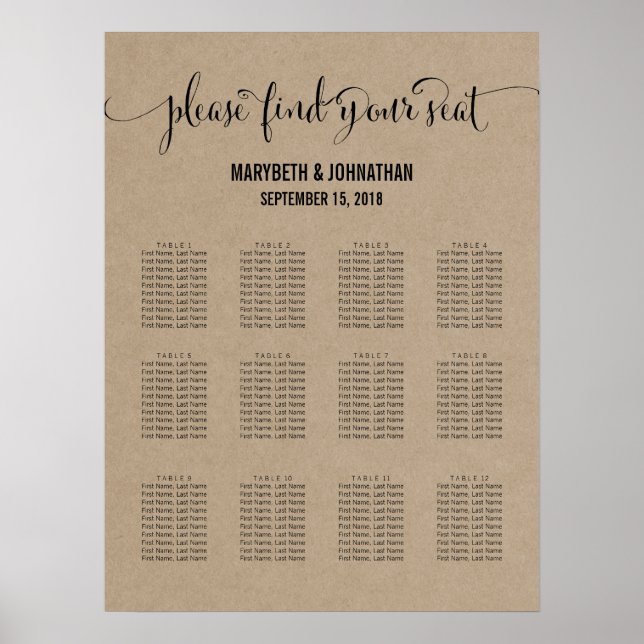 Kraft Rustic Modern We Do Wedding Seating Chart (Front)