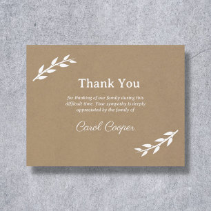 Kraft & Rustic Sober Funeral Thank You Note Card