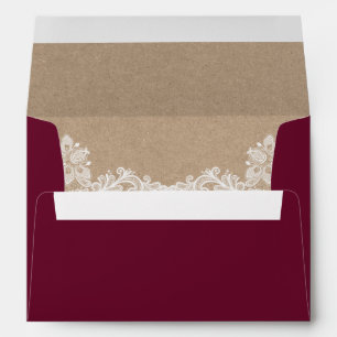 Kraft Rustic Wedding Lace Burgundy Envelope
